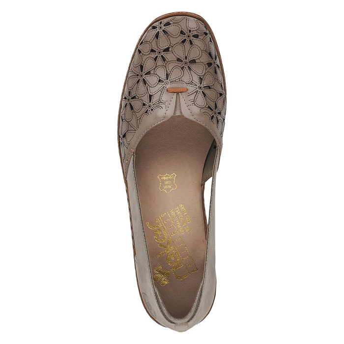 Rieker Femme L0356 Mocassin - Pantoufles En Cuir Souple Bleu Ardoise, Confort Absolu, Sans Fermeture