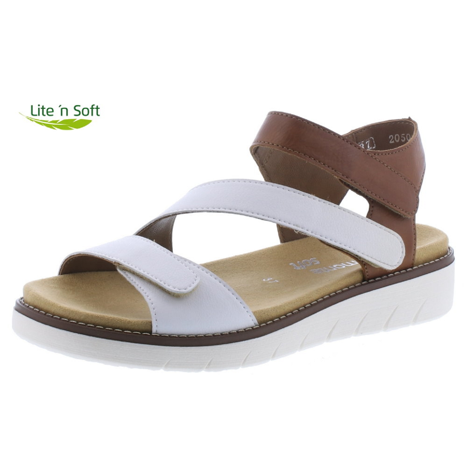 Remonte D2050 - Nu-pieds Femme Vert Bi-matière - Talon Compensé, Scratch, Semelle Amovible - Pour La Ville